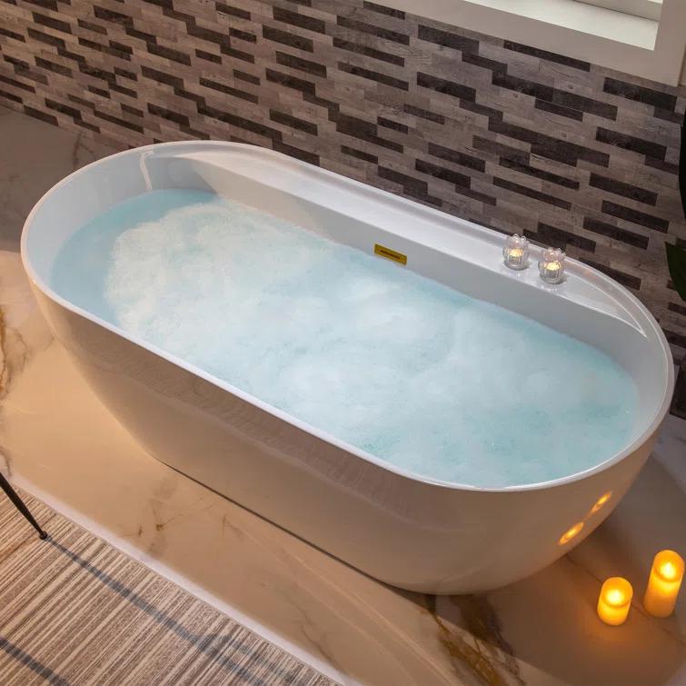 WoodBridge 72'' x 35.375'' Freestanding Acrylic Double Ended Bathtub with Wide Rim,  - Available in Glossy White/Black, with 5 Finish Options for Trim B0059-BG