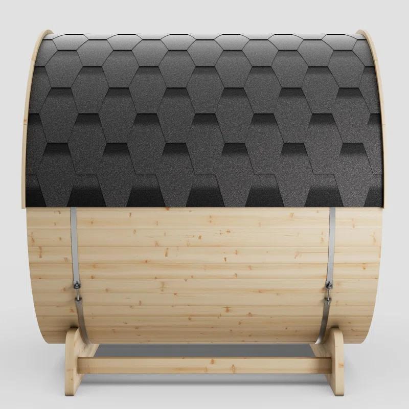 ALEKO Outdoor and Indoor White Pine Barrel Sauna - 3-4 Person - 4.5 kW UL Certified Heater - Bitumen Shingle Roofing