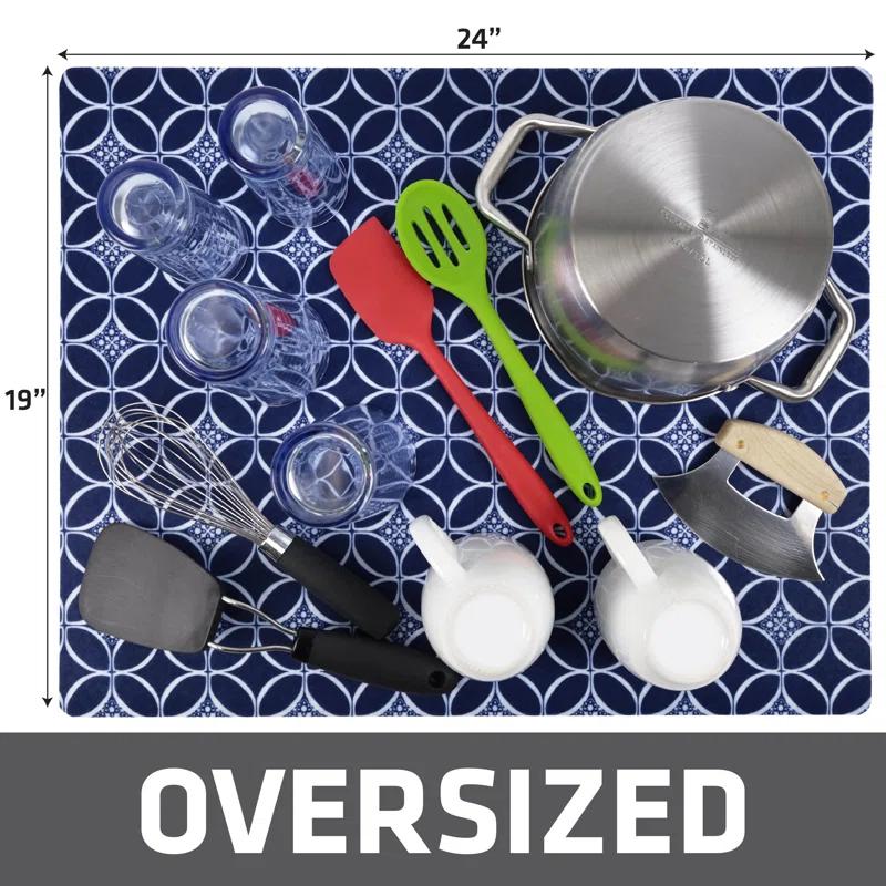 Low-Profile Dish Drying Mat, Drip Pad For Kitchen Counter - Thin/Absorbent/Waterproof/Easy To Clean