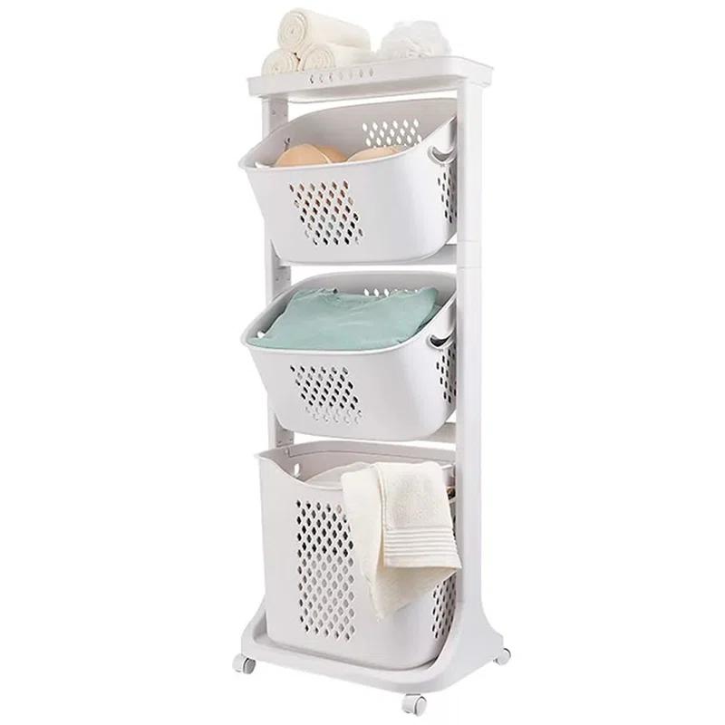 Ivy Bronx Ivy Bronx Rolling Laundry Hamper Cart with Wheels, 3 Tier Laundry Baskets