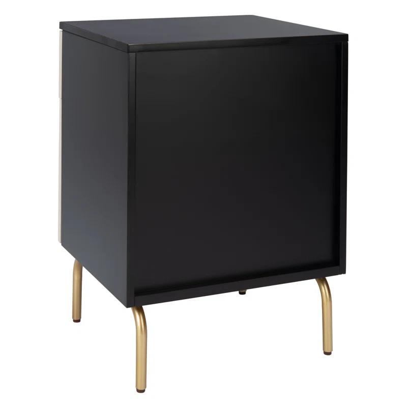 Ivy Bronx Elegant Linaris 18'' W Nightstand – Mid-Century Modern Rustic 2-Drawer Wood Table with Gold Handles