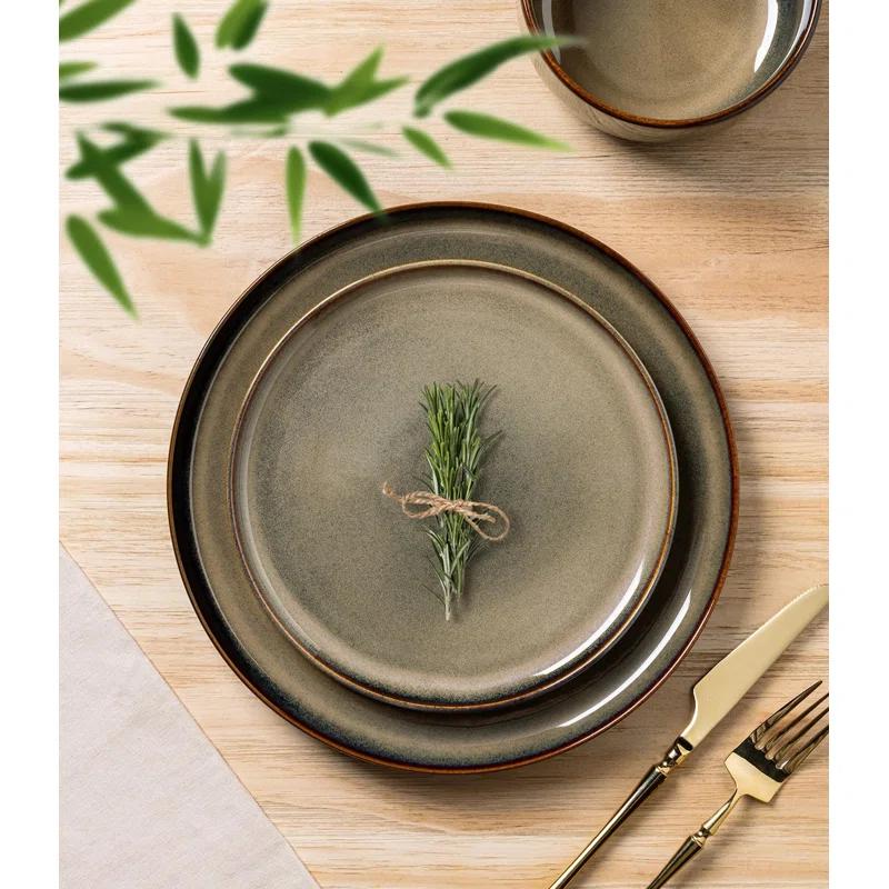 One Allium Way® 12-Piece Reactive Glaze Plate and Bowl Set, 4-Person Dinnerware Set, Scratch Resistant Dinnerware Set
