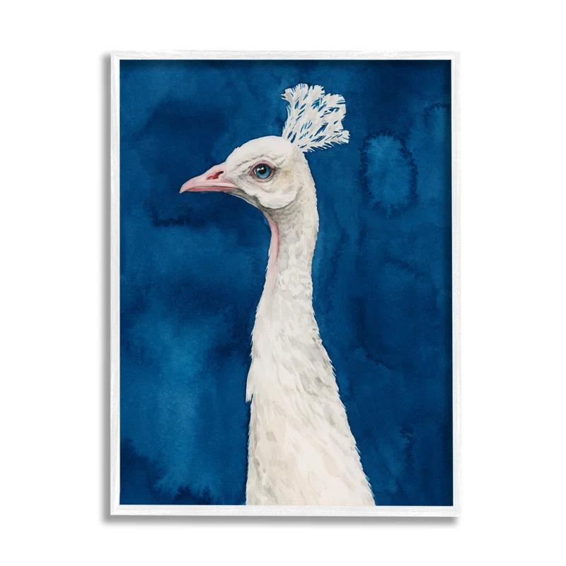 Stupell Industries " Gorgeous Royal Blue White Feathers Peacock Portrait " by Grace Popp