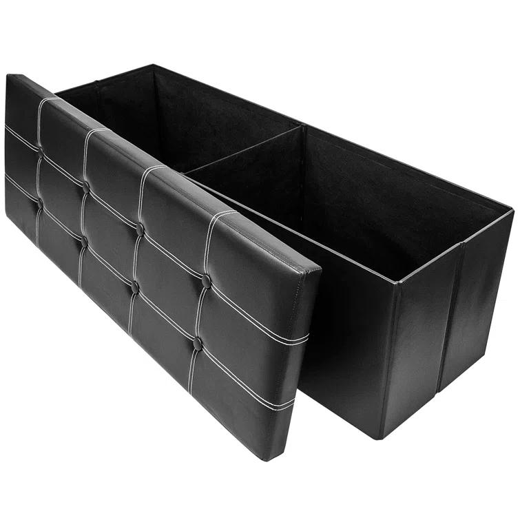 Sorbus Sorbus 43" Wide Faux Leather Tufted Rectangle Standard Ottoman with Storage in Black
