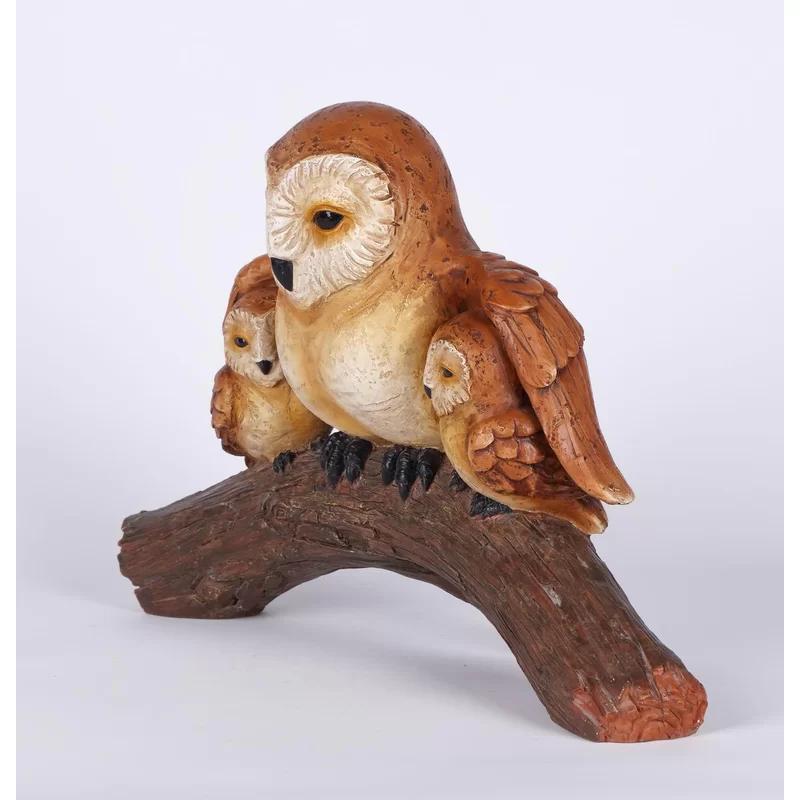 Polyresin Owl Family Figurine with Natural Finish