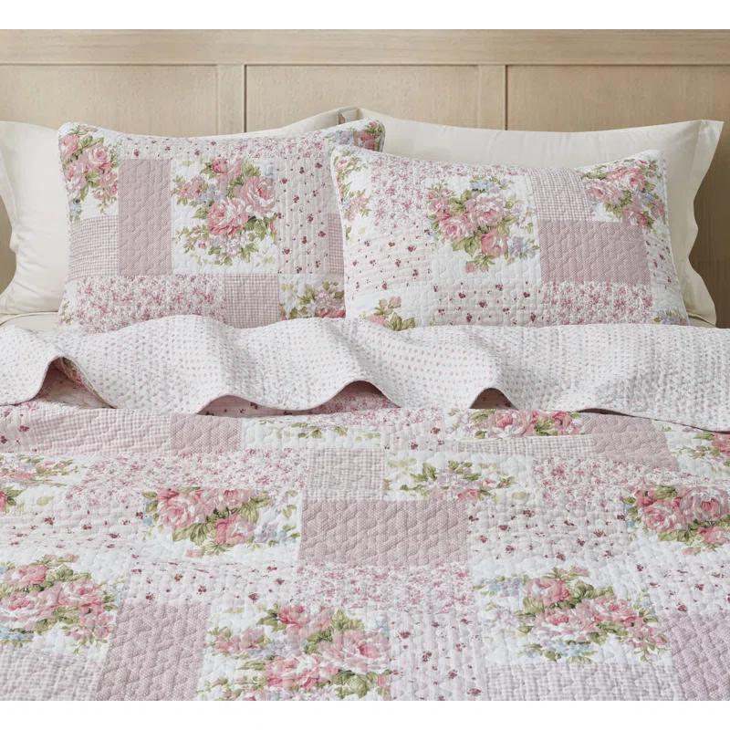 Chezmoi Collection Rosy Cotton Standard Patchwork Quilt Set