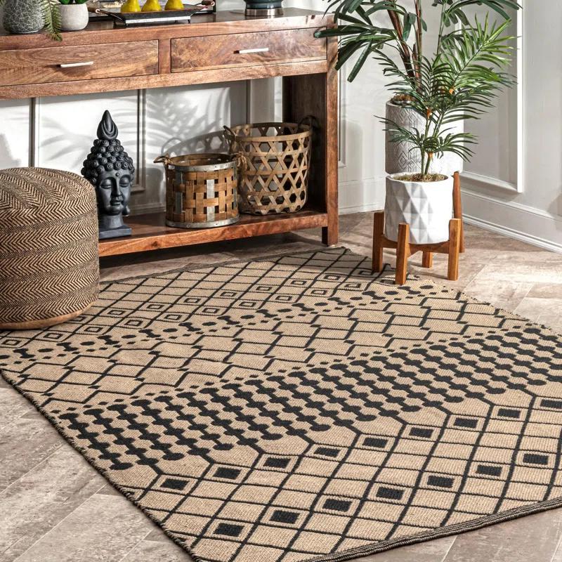 Louie Southwestern Handmade Flatweave Jute Light Beige/Black Area Rug