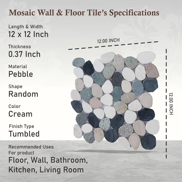b.o.i Hawaii 12" x 12" Natural Stone Pebbles Mosaic Wall & Floor Tile