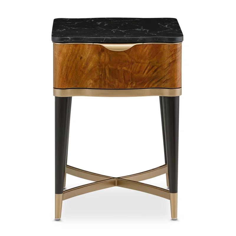 Michael Amini Malibu Crest Marble Top End Table with Storage