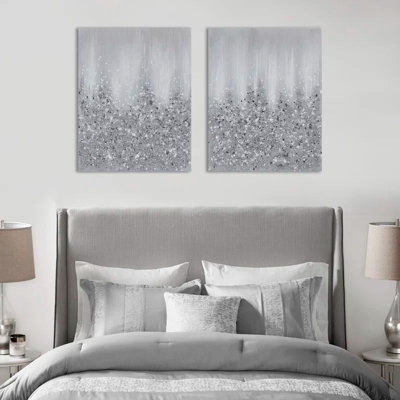 Ivy Bronx Heavily Embellished 2-Piece Abstract Canvas Wall Art Set – Modern Metallic Accents & Textured Design