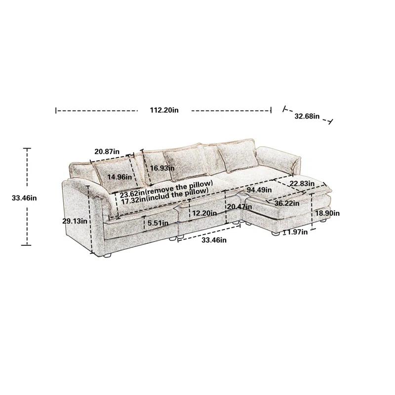 Latitude Run® Millan 112" L Shaped Modular Sectional Sofa with Ottoman & Memory Foam