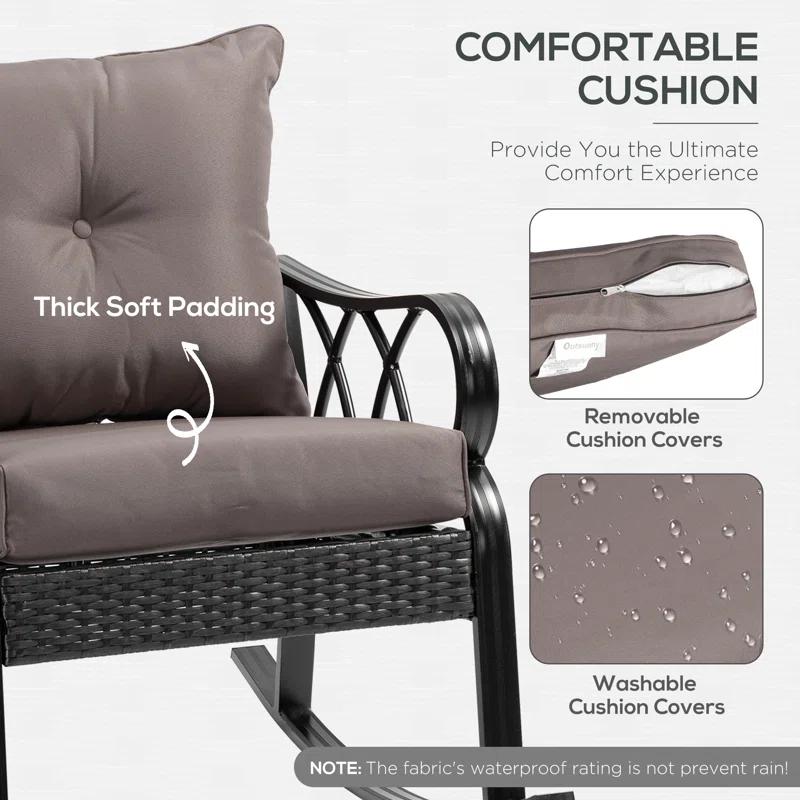 Lark Manor™ Outdoor Wicker Rocking Chair with Padded Cushions, Aluminum Furniture Rattan Porch Rocker Chair with Armrest for Garden, Patio, and Backyard & Reviews | Wayfair