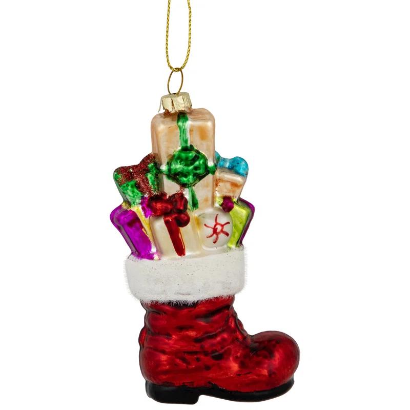 Northlight Seasonal 5" Shiny Red Present Filled Stocking Hanging Glass Christmas Ornament