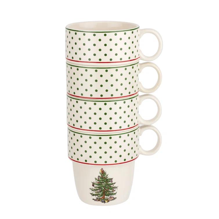 Spode Spode Christmas Tree Polka Dot Stackable Mugs (Set of 4)