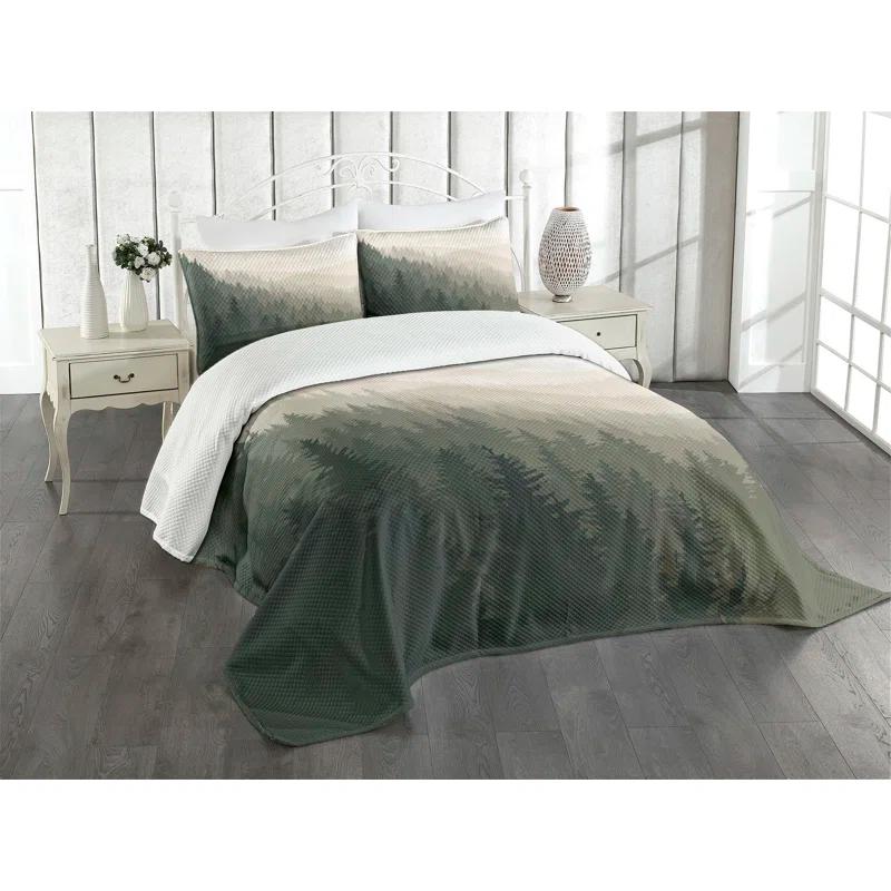 Ambesonne Forest Bedspread Set Scandinavian Nature Cream Tan Dark Green