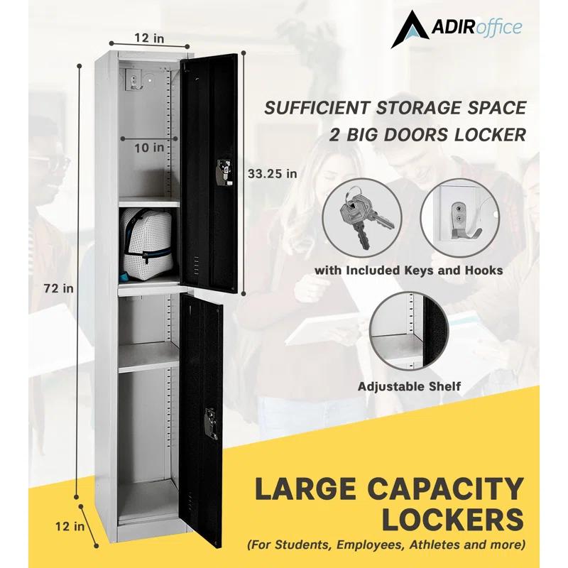 AdirOffice 12'' Wide Steel 2-Tier School and Gym Locker
