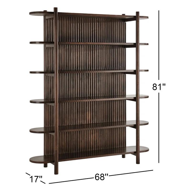 Redford 81" Dark Brown Mango Wood Mid-Century Modern Bookcase