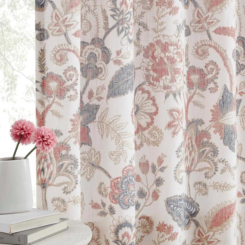 Red Barrel Studio® Floral Semi-Sheer Curtains Bohemian Light Filtering Window Treatments Set, Panels)