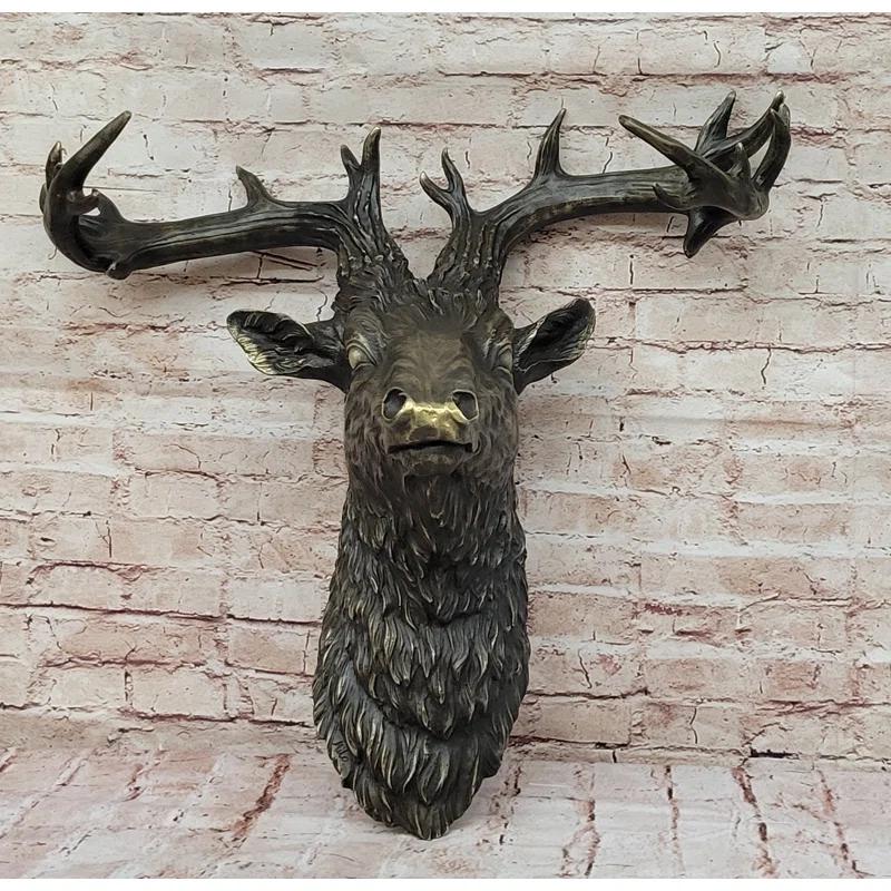 Loon Peak® Kaelib Hanging Wall Art Mounted Elk Deer Bust Head Stag Antlers Buck Bronze Sculpture