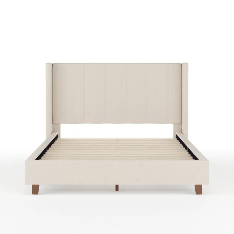 Martha Stewart Martha Stewart Kay Upholstered Platform Bed With Channel Stitched Wingback Headboard