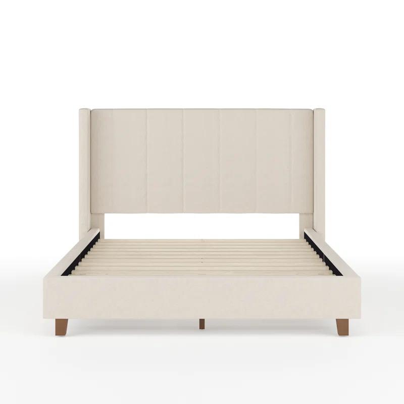 Martha Stewart Martha Stewart Kay Upholstered Platform Bed With Channel Stitched Wingback Headboard