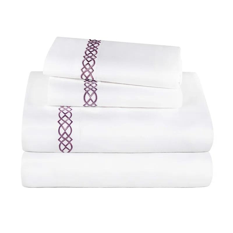 Superior Infinity Scroll Embroidered Certified Egyptian Cotton 1000 Thread Count Bed Sheet Set