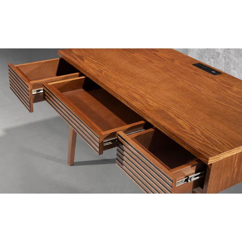 Furnitech Solid Wood Base Writing Desk with Power Outlet