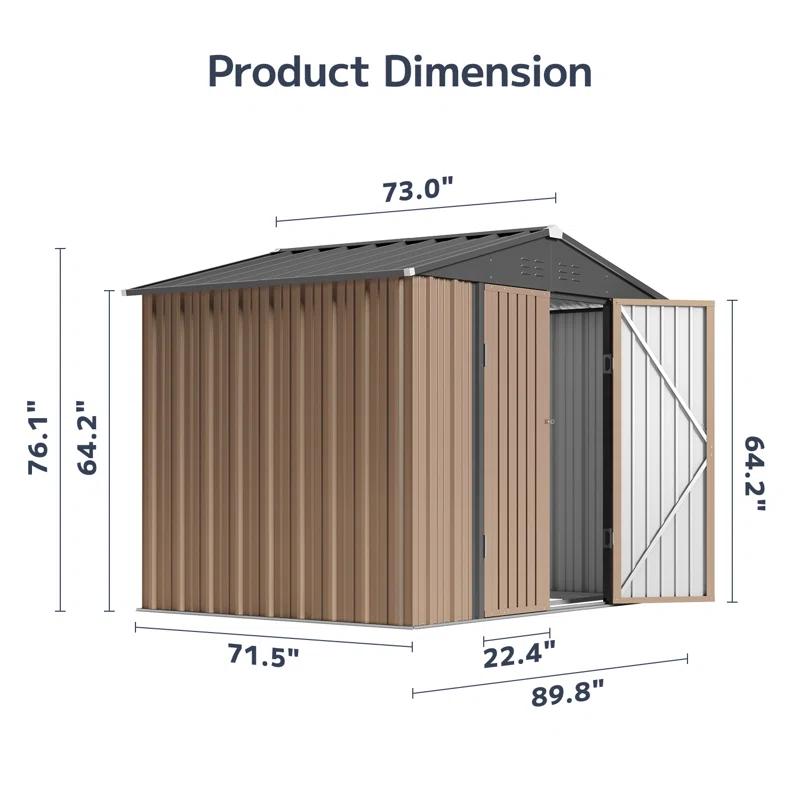 Devoko 8 ft. W x 6 ft. D Metal Storage Shed