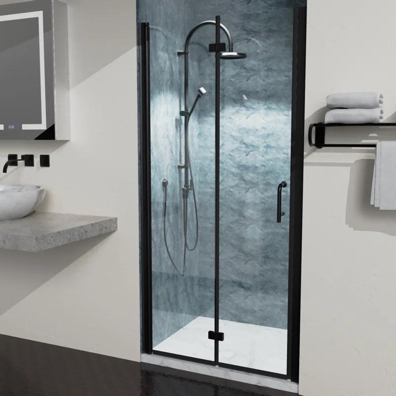 Lordear L-SD3672BBFH 36'' W x 72'' H Bi-Fold Semi-Frameless Shower Door with Clear Glass