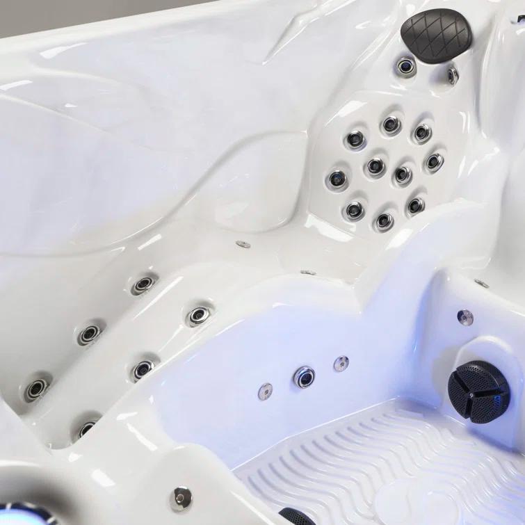 Aqualife® by Strong Spas® Grand Banks™ 5-Person 81-Jet Acrylic Lounger Hot Tub Spa, Stainless Steel Heater and Ozonator, Multi Color LED Lighting, Insulated Cover Included