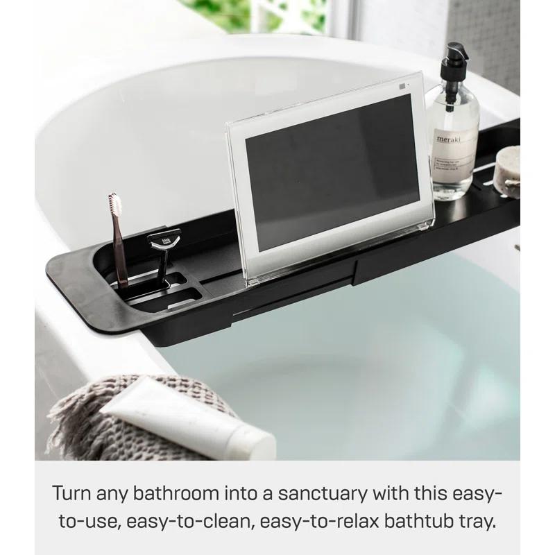 Yamazaki Home Tower Yamazaki Home Expandable Bathtub Caddy - Bathroom Tray Table Holder, 1.77" Height