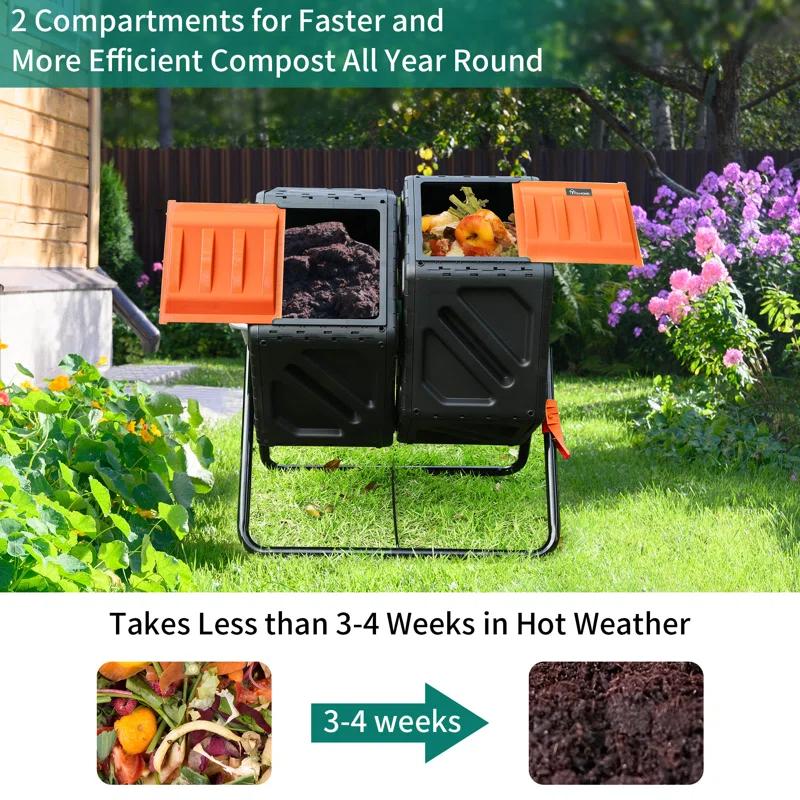 YITAHOME 34 Gal. Large Outdoor Dual Chamber Tumbler Composter