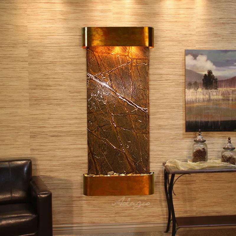 Adagio Fountains Inspiration Falls Hand Crafted Natural Stone Weather Resistant Wall Base Fountain with Light