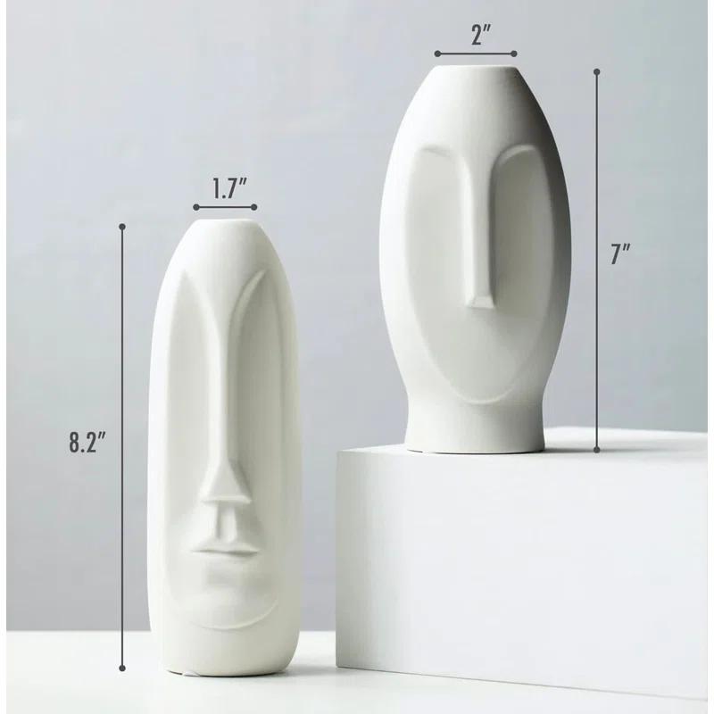Face Vase Set of 2 - White Modern Vase. Ceramic Statue Human Face Vase Decor and Sculpture Decor