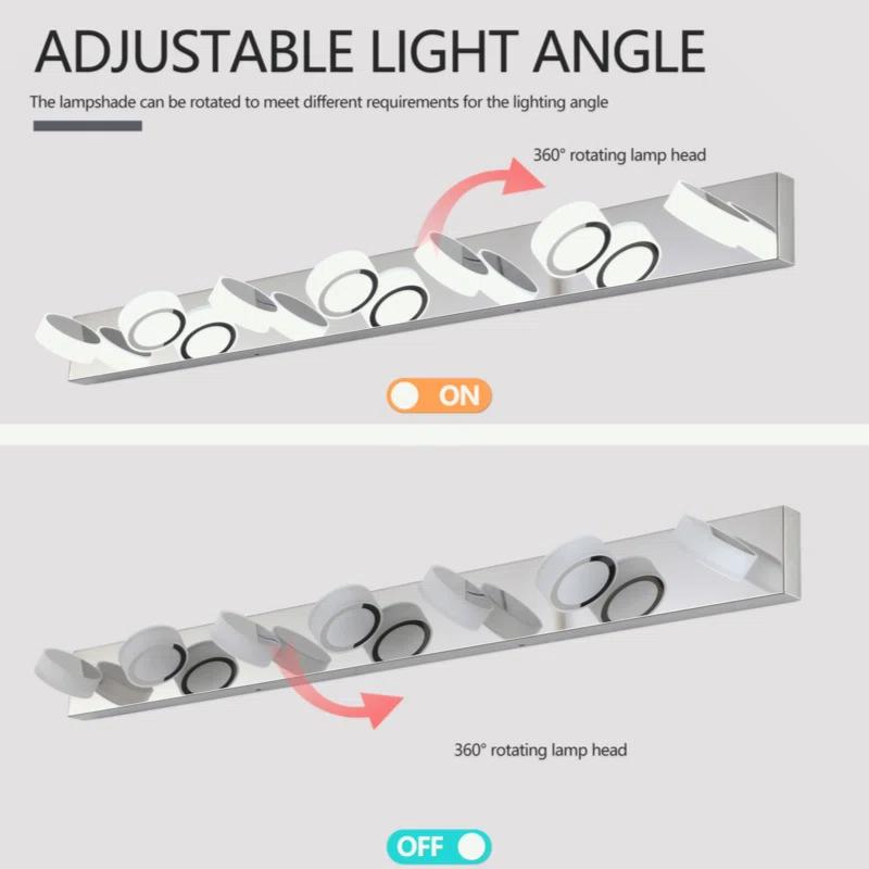 Orren Ellis Modern 7-Light LED Vanity Light Fixture - Iron Finish With Acrylic Shades - Energy-Efficient Bathroom Wall Sconce - Dimmable, 52.2-Inch Length