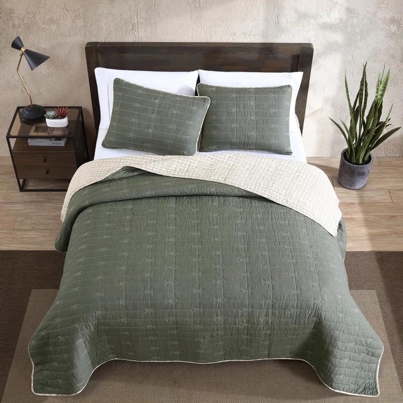 Eddie Bauer Lakehouse Eddie Bauer Green Cotton Reversible Quilt Set