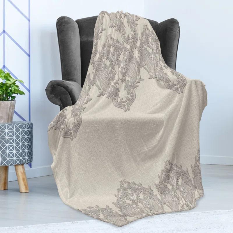 Ambesonne Taupe Fleece Throw Blanket Retro Delicate Lace Like Taupe