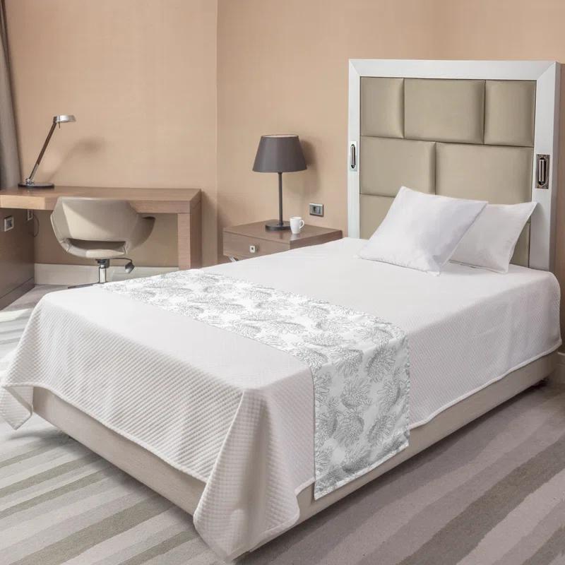 Ambesonne Ambesonne Floral Bed Runner Chrysanthemum Drawings Dimgray and White