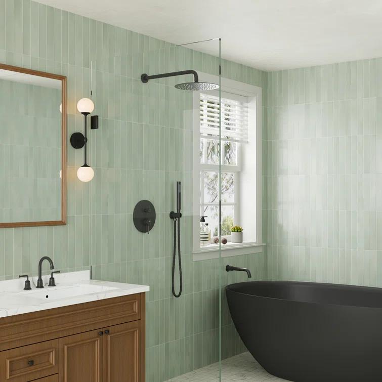 clihome Luxury Wall-Mounted 3-Function Shower System Solid Brass Mixer Valve, 1.8 GPM Flow & Dual Showerheads with Rough-in Valve DM6612BI