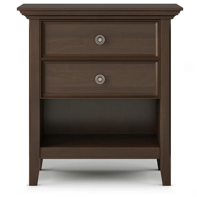 Simpli Home Amherst 24"W 2-Drawer Solid Wood Nightstand with Open Shelf