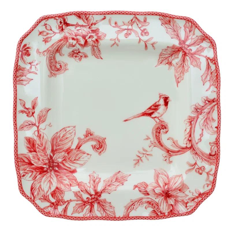 222 Fifth 222 Fifth Christmas Lane Red 16-Piece Porcelain Dinnerware Set - Service For 4, Plates, Bowls & Mugs