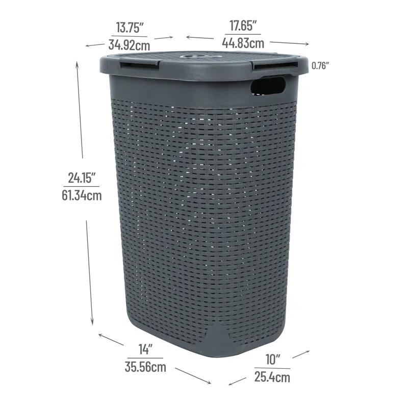 Mind Reader Mind Reader 60L Slim Laundry Hamper, Clothes Basket, Lid, Wicker Style, Plastic