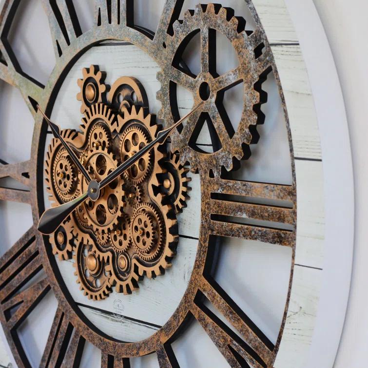 The Gears Clock Wall Clock 36" Round Oversized for Living Room decor with Real Moving Gears America Collection