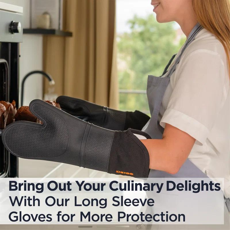 DEISS Deiss Pro 2-piece Heat and Stain Resistant Silicone Oven Mitts for Cooking
