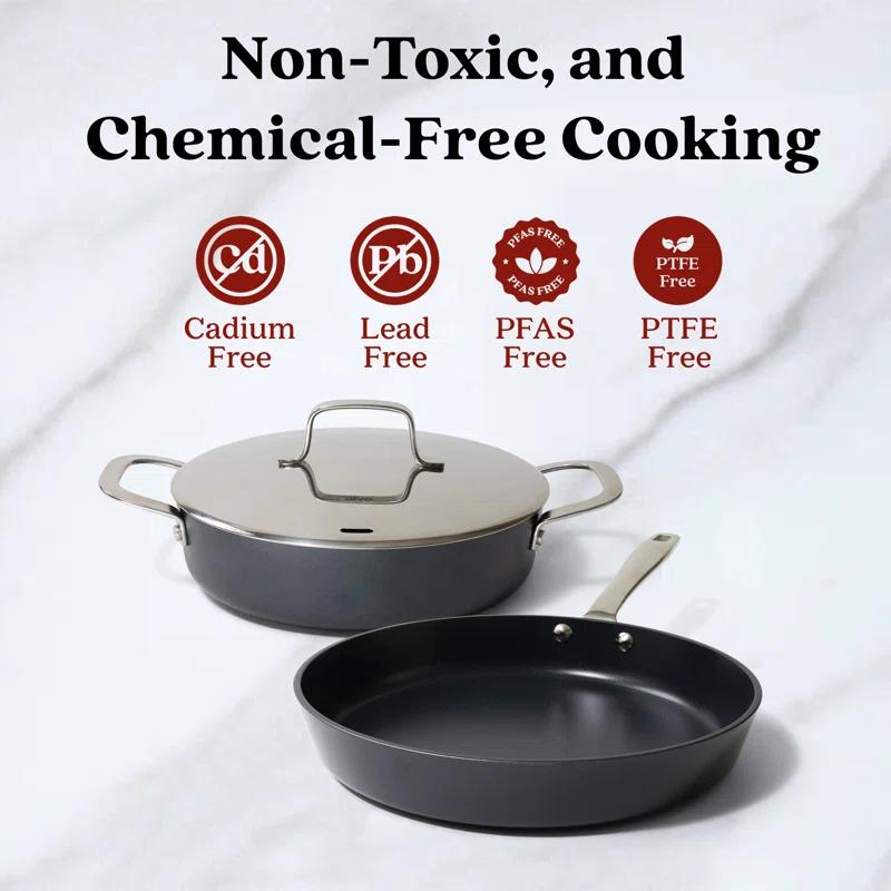 Alva Alva Maestro 3-Piece Premium Ceramic Nonstick Cookware Set - Professional Frying Pan & 3.5 Qt Saute Pan, Non-Toxic PFAS/PFOA/PTFE-Free - Induction & All Stovetop Compatible, Oven Safe Stay-Cool Handle