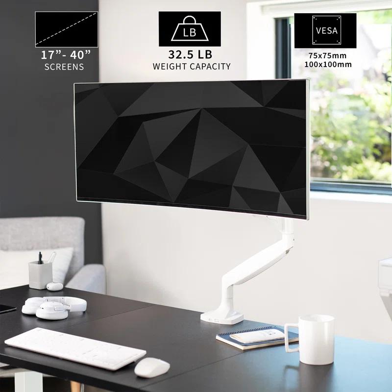 Vivo White Pneumatic Arm Single Monitor Desk Mount