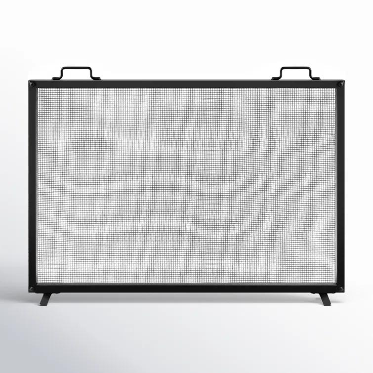 Cassiano 38x27in Single Panel Fireplace Screen Handcrafted Steel Mesh Spark Guard w/ Handles