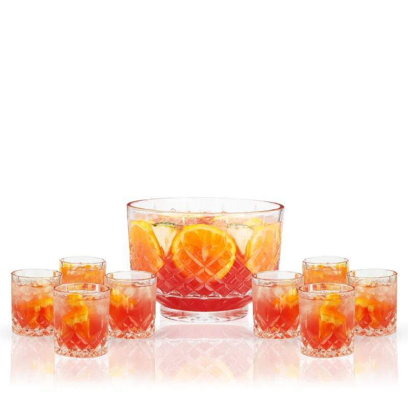 Viski Admiral Crystal Punch Bowl and Tumbler Set