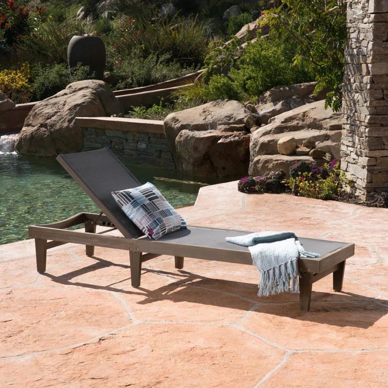 Gracie Oaks Outdoor Patio Chaise Lounge with Cushion