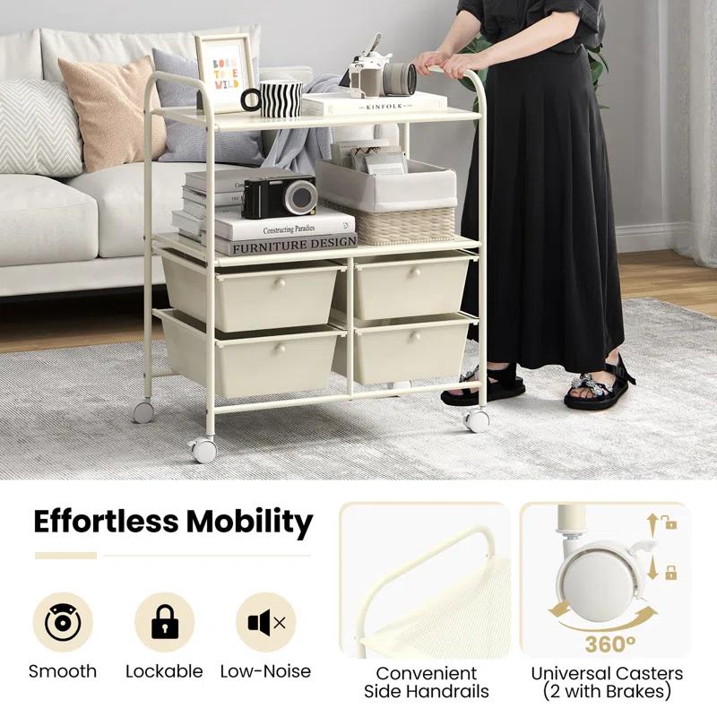 Latitude Run® Rolling Storage Cart Metal Rack Shelf 4 Drawers Home Office Furniture